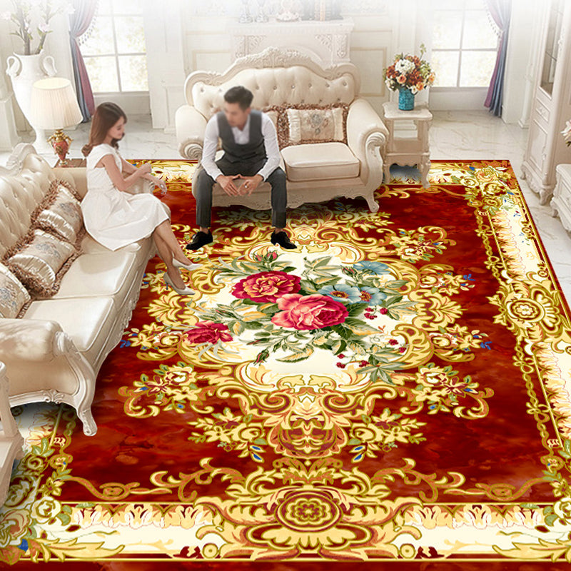 Luxurious Marble Surface Rug Decorative Floral Print Carpet Non-Slip Backing Rug for Living Room