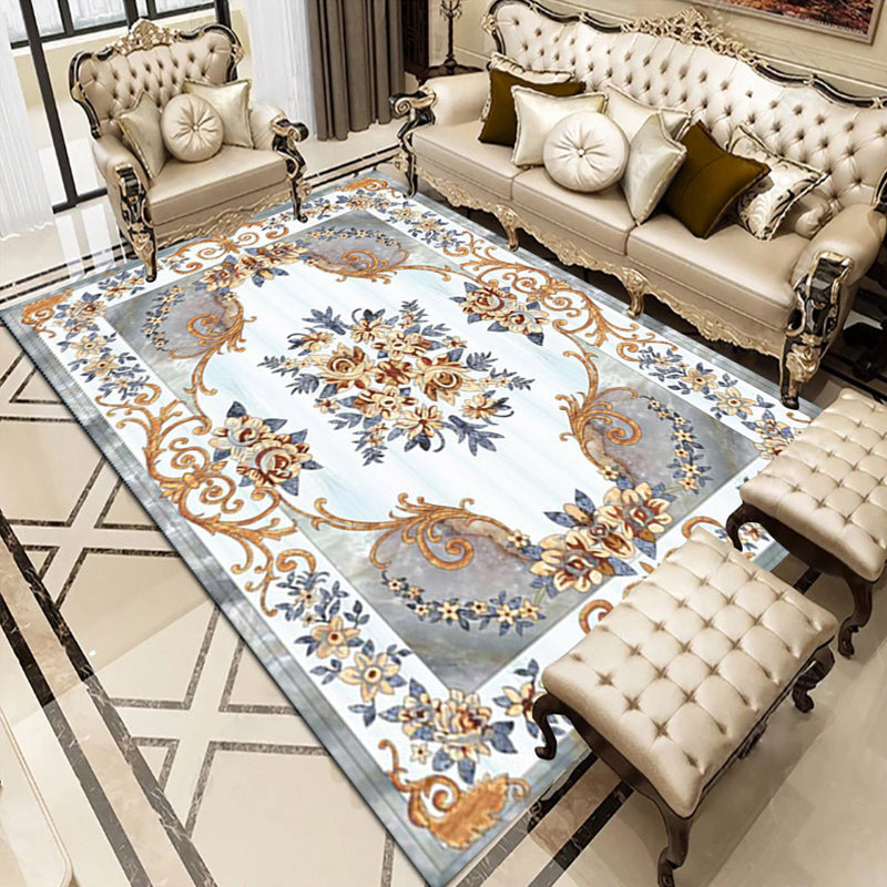 Classic Flower Print Rug European Style Indoor Carpet Washable Polyester Carpet for Home Decoration