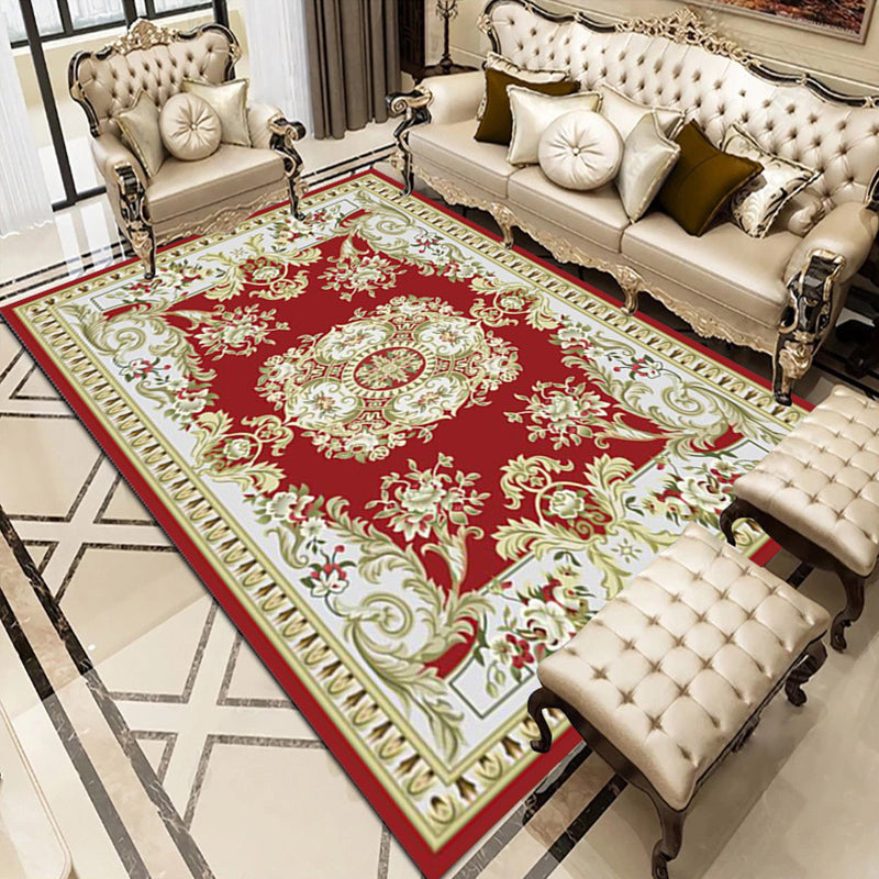 Classic Flower Print Rug European Style Indoor Carpet Washable Polyester Carpet for Home Decoration