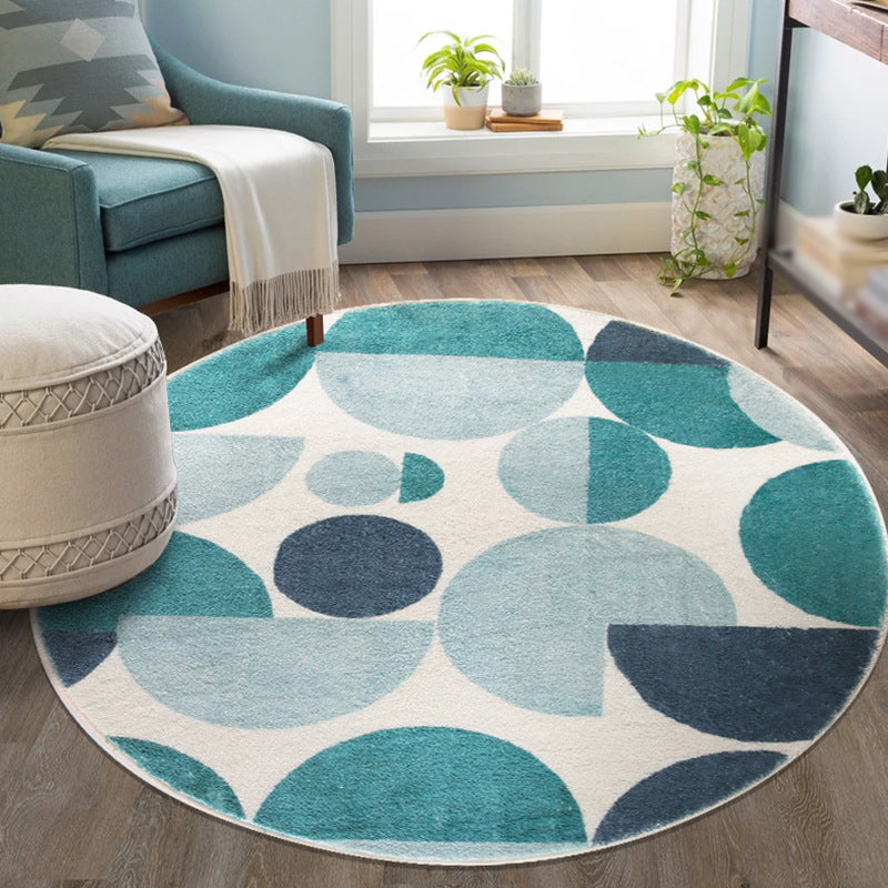 Contemporary Geometric Rug Green Polyester Indoor Carpet Washable Area Rug for Home Decor