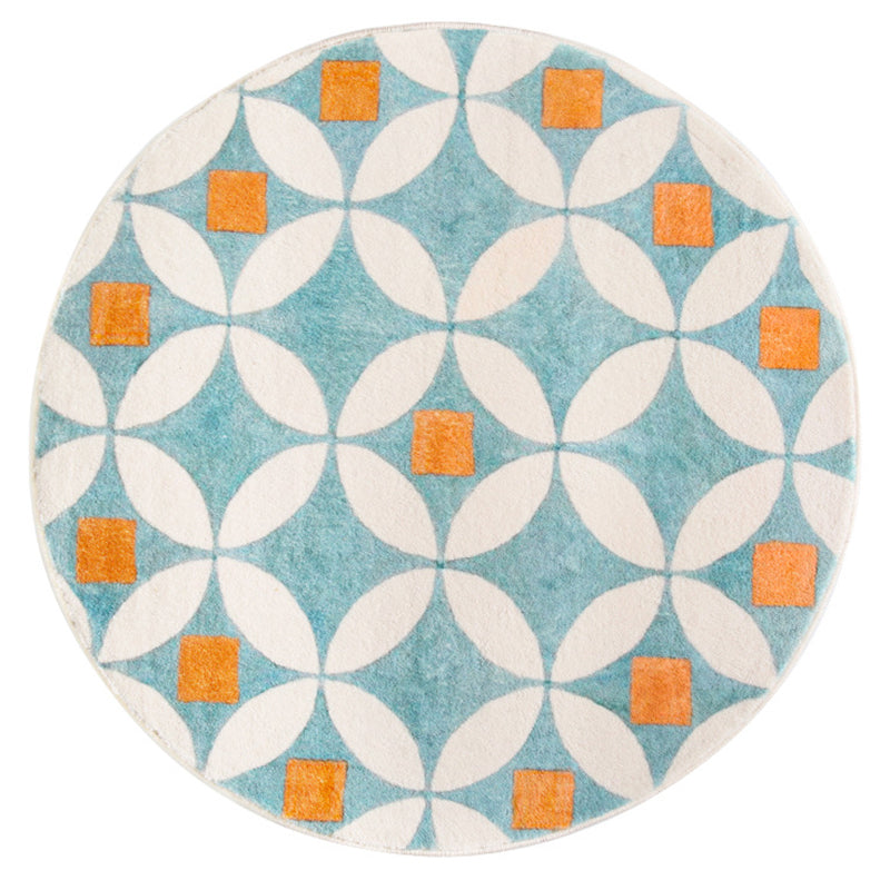 Contemporary Geometric Rug Green Polyester Indoor Carpet Washable Area Rug for Home Decor