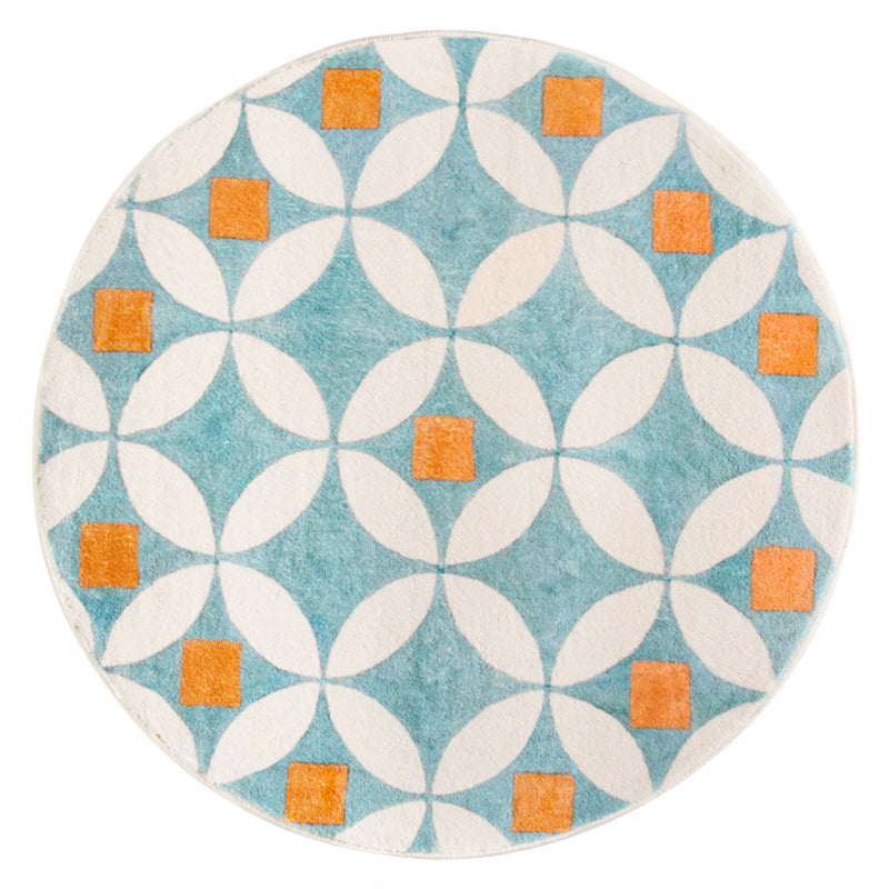 Contemporary Geometric Rug Green Polyester Indoor Carpet Washable Area Rug for Home Decor