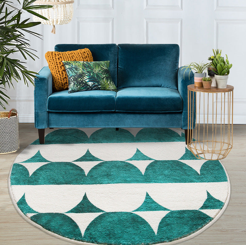 Contemporary Geometric Rug Green Polyester Indoor Carpet Washable Area Rug for Home Decor