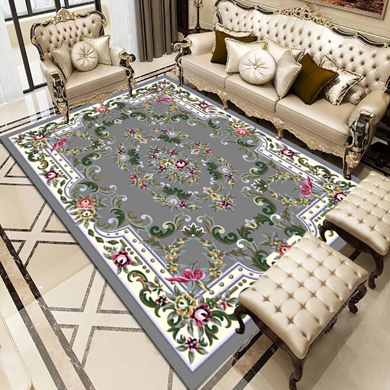 Funky Flower Print Rug European Style Carpet Polyester Stain Resistant Area Rug for Living Room