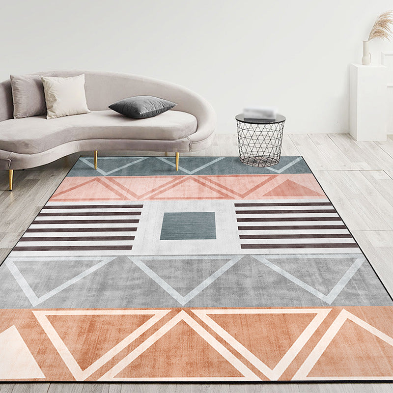 Gray Indoor Carpet Minimalist Geometric Area Rug Polyester Anti-Split Washable Rug