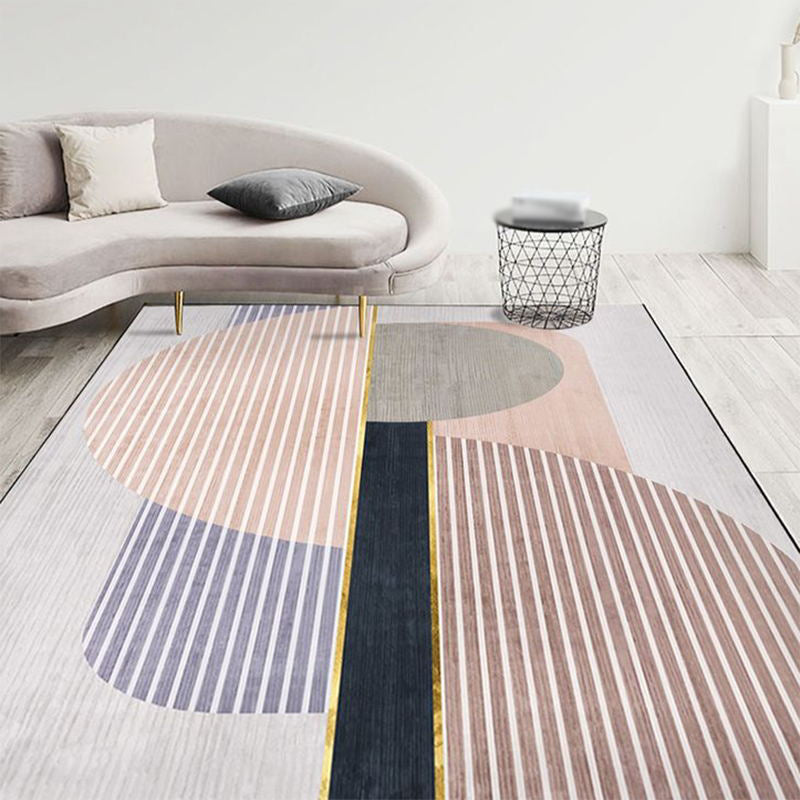 Gray Indoor Carpet Minimalist Geometric Area Rug Polyester Anti-Split Washable Rug