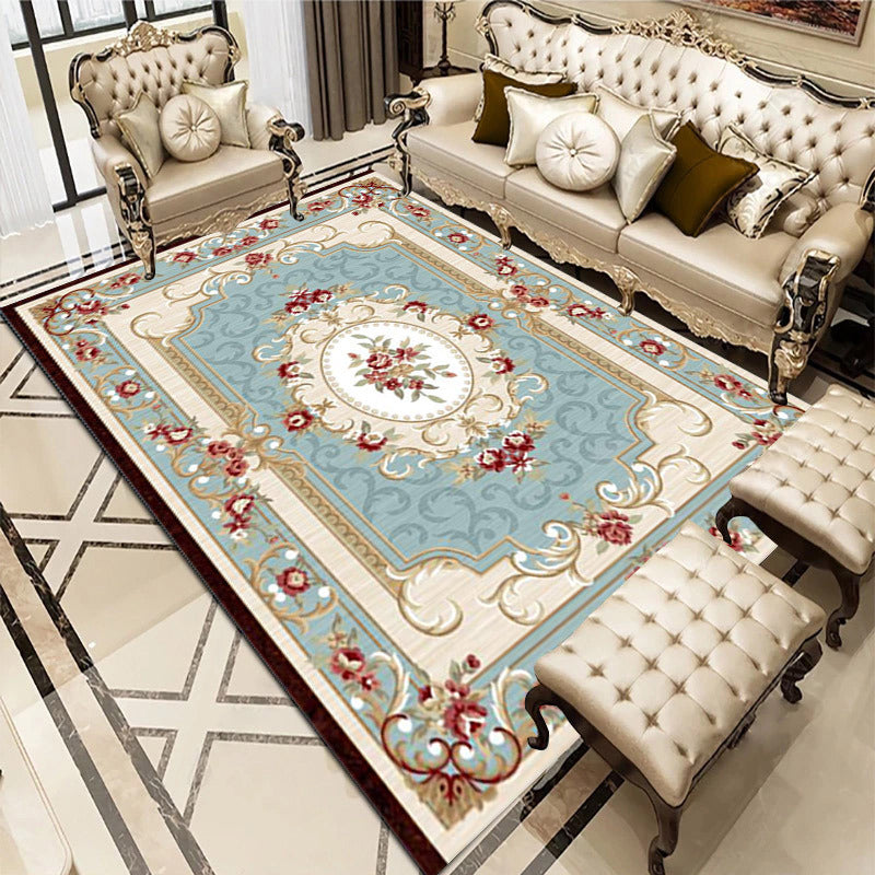 European Style Carpet Flower Printed Indoor Rug Polyester Stain Resistant Carpet for Living Room