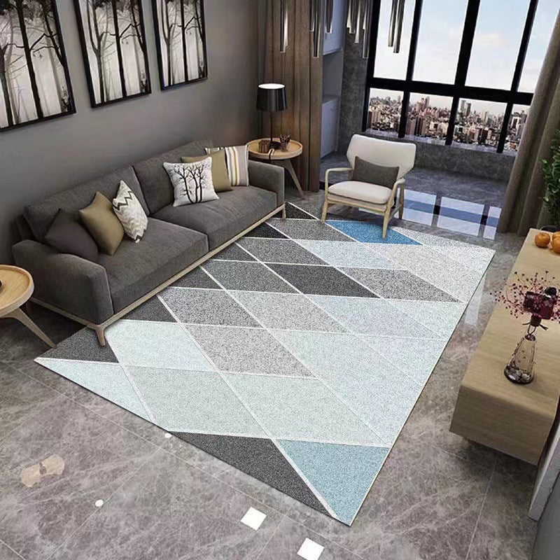 Blue Casual Indoor Rug Polyester Geometric Carpet Anti-Split Backing Rug for Living Room