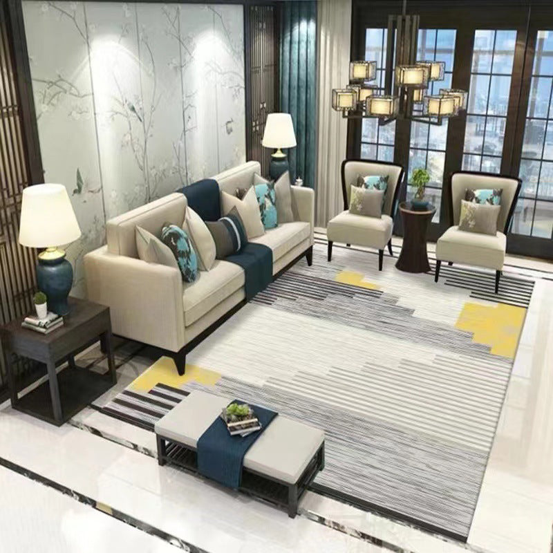 Blue Casual Indoor Rug Polyester Geometric Carpet Anti-Split Backing Rug for Living Room