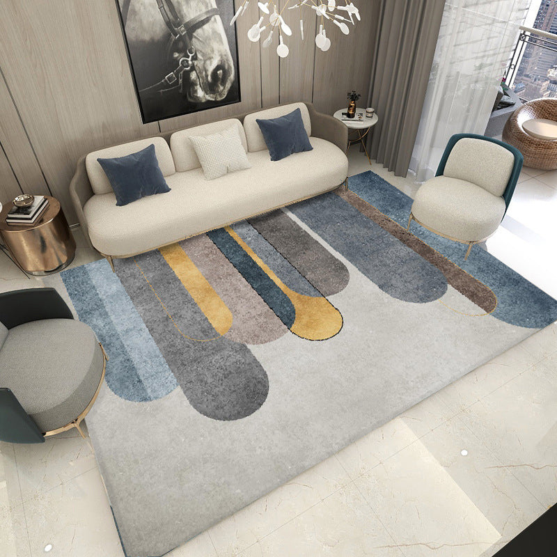 Modern Geometric Indoor Rug Patchwork Polyester Non-Slip Backing Area Carpet for Living Room