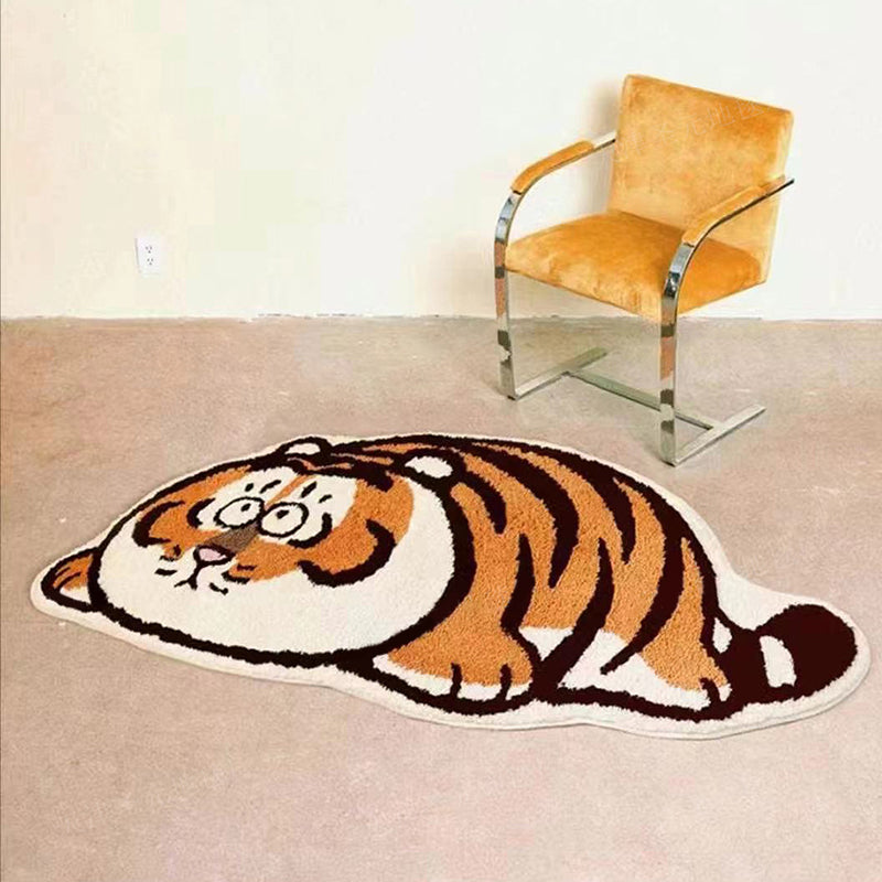 Orange Tiger Pattern Area Rug Polyester Area Carpet Non-Slip Backing Rug for Living Room