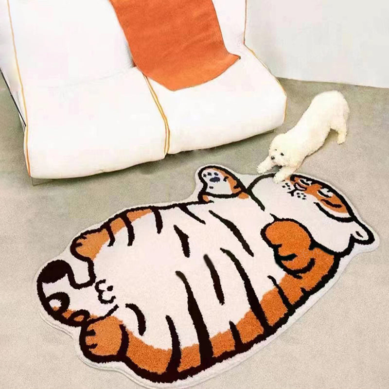 Orange Tiger Pattern Area Rug Polyester Area Carpet Non-Slip Backing Rug for Living Room