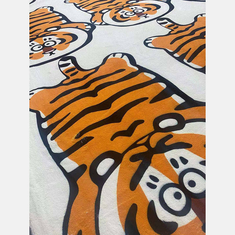 Orange Tiger Pattern Area Rug Polyester Area Carpet Non-Slip Backing Rug for Living Room