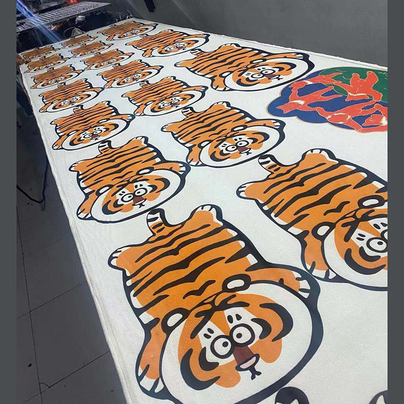 Orange Tiger Pattern Area Rug Polyester Area Carpet Non-Slip Backing Rug for Living Room