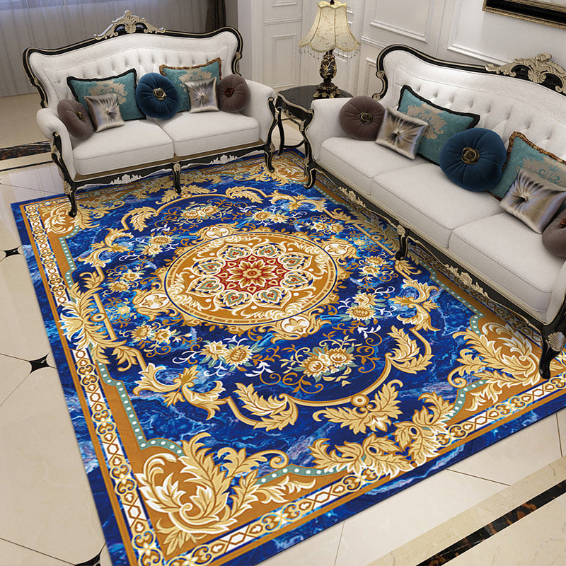 Luxe Living Room Rug European Style Floral Print Carpet Polyester Anti-Slip Washable Rug