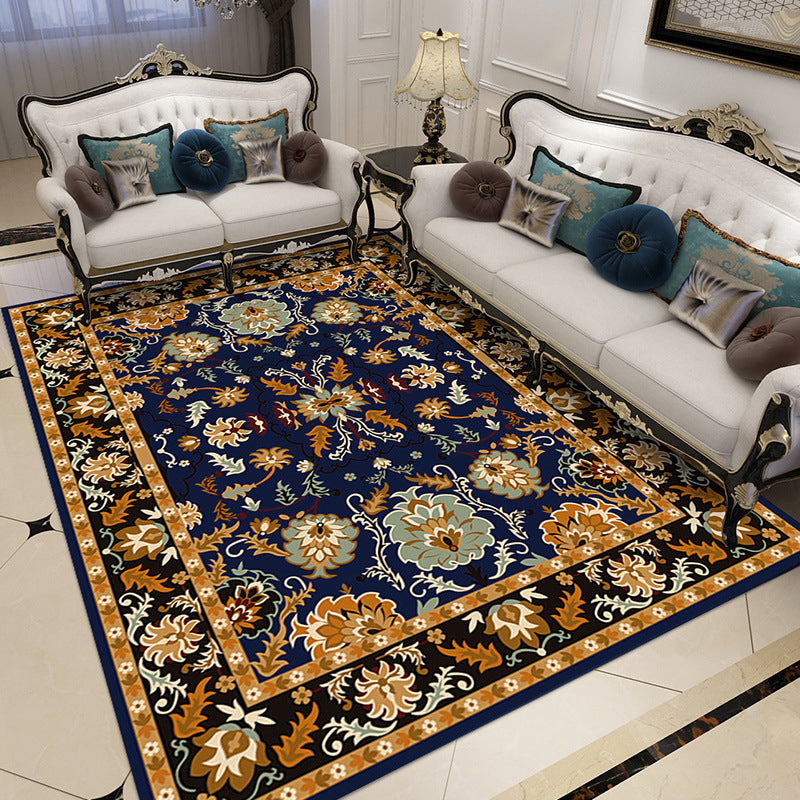 Luxe Living Room Rug European Style Floral Print Carpet Polyester Anti-Slip Washable Rug