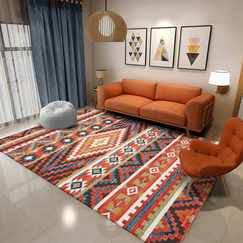 Gray Tribal Print Rug Polyester Bohemian Indoor Carpet Non-Split Backing Carpet for Home Decor