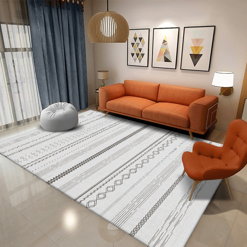 Gray Tribal Print Rug Polyester Bohemian Indoor Carpet Non-Split Backing Carpet for Home Decor