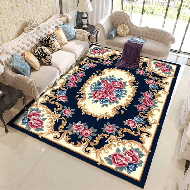 Classical Floral Printed Carpet Polyester Area Rug Non-Slip Backing Indoor Carpet for Living Room