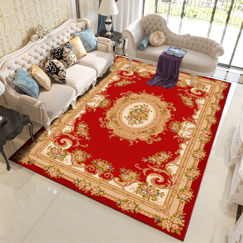 Classical Floral Printed Carpet Polyester Area Rug Non-Slip Backing Indoor Carpet for Living Room