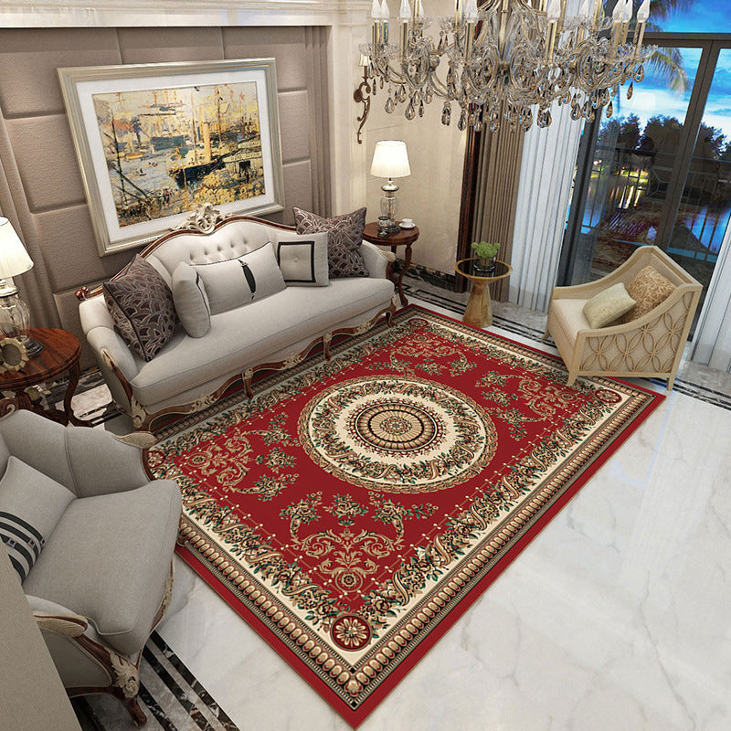 Glam Flower Print Rug European Style Polyester Anti-Slip Rug Washable Carpet for Home Decor