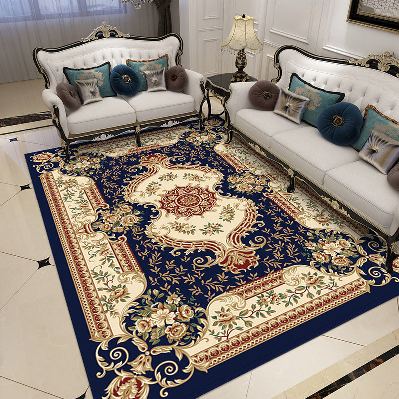 Glam Flower Print Rug European Style Polyester Anti-Slip Rug Washable Carpet for Home Decor