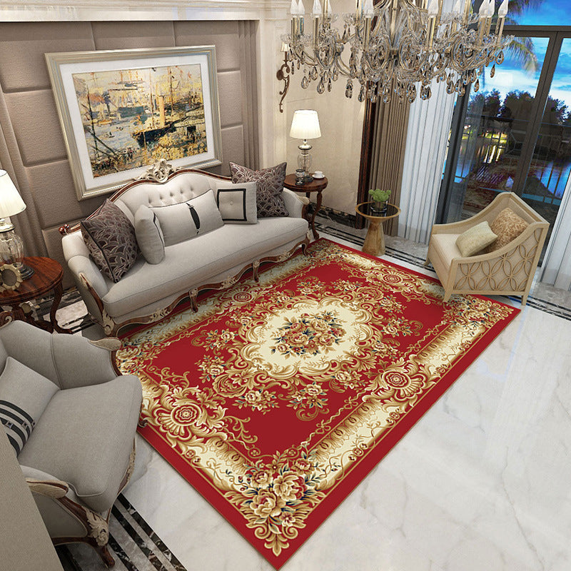 Glam Flower Print Rug European Style Polyester Anti-Slip Rug Washable Carpet for Home Decor