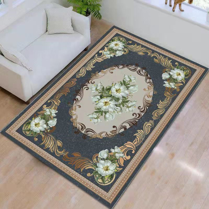Blue Contemporary Rug Polyester Medallion Indoor Carpet Non-Split Area Rug for Living Room