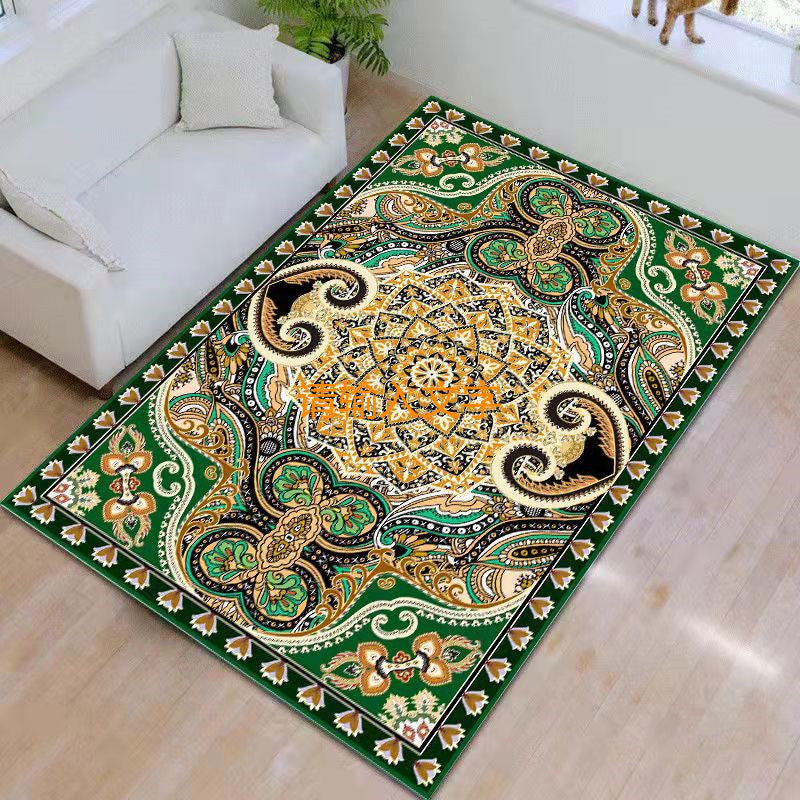 Blue Contemporary Rug Polyester Medallion Indoor Carpet Non-Split Area Rug for Living Room