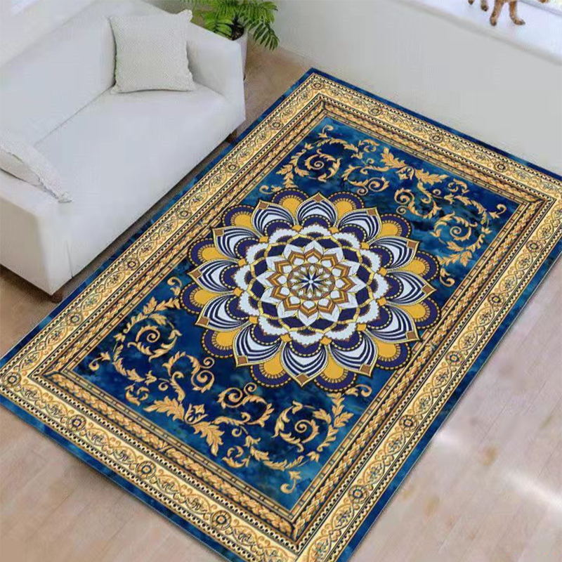 Blue Contemporary Rug Polyester Medallion Indoor Carpet Non-Split Area Rug for Living Room