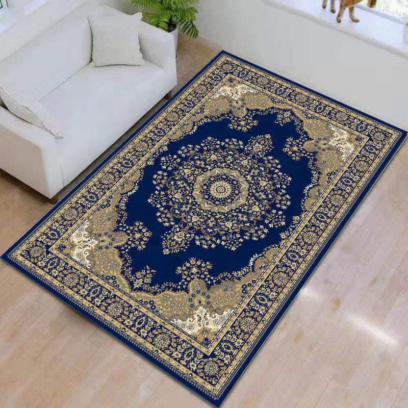 Navy Living Room Rug Modern Medallion Area Rug Polyester Washable Carpet for Home Decor