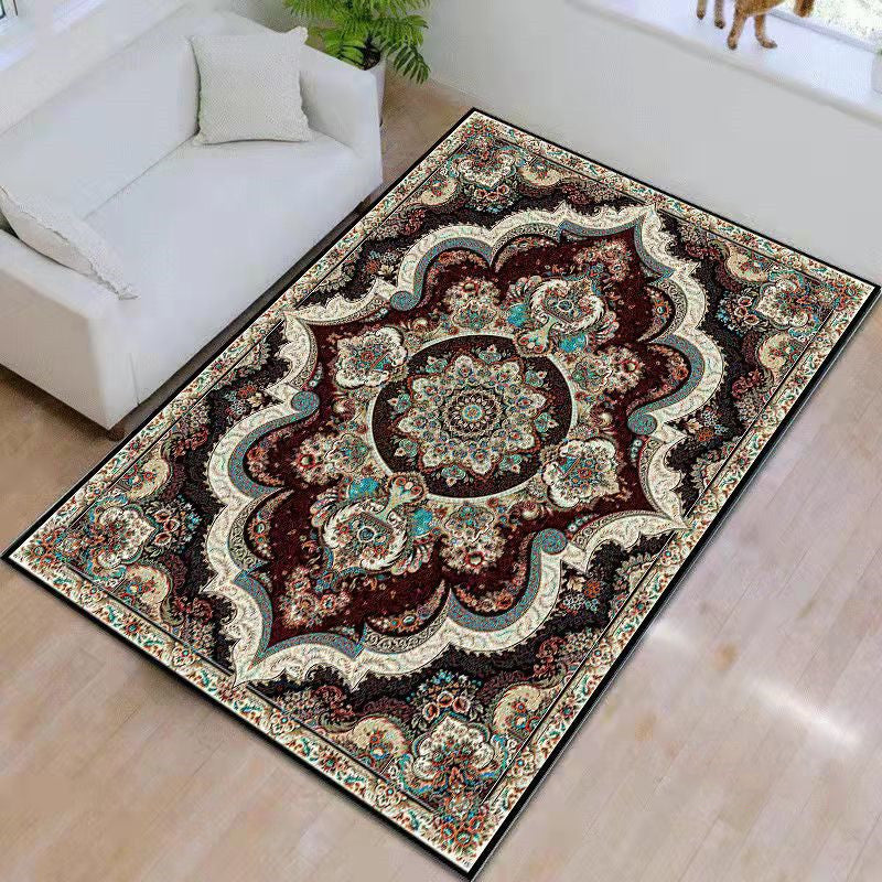 Navy Living Room Rug Modern Medallion Area Rug Polyester Washable Carpet for Home Decor