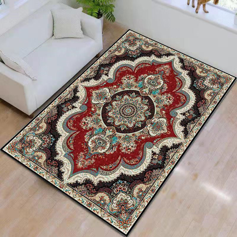 Navy Living Room Rug Modern Medallion Area Rug Polyester Washable Carpet for Home Decor