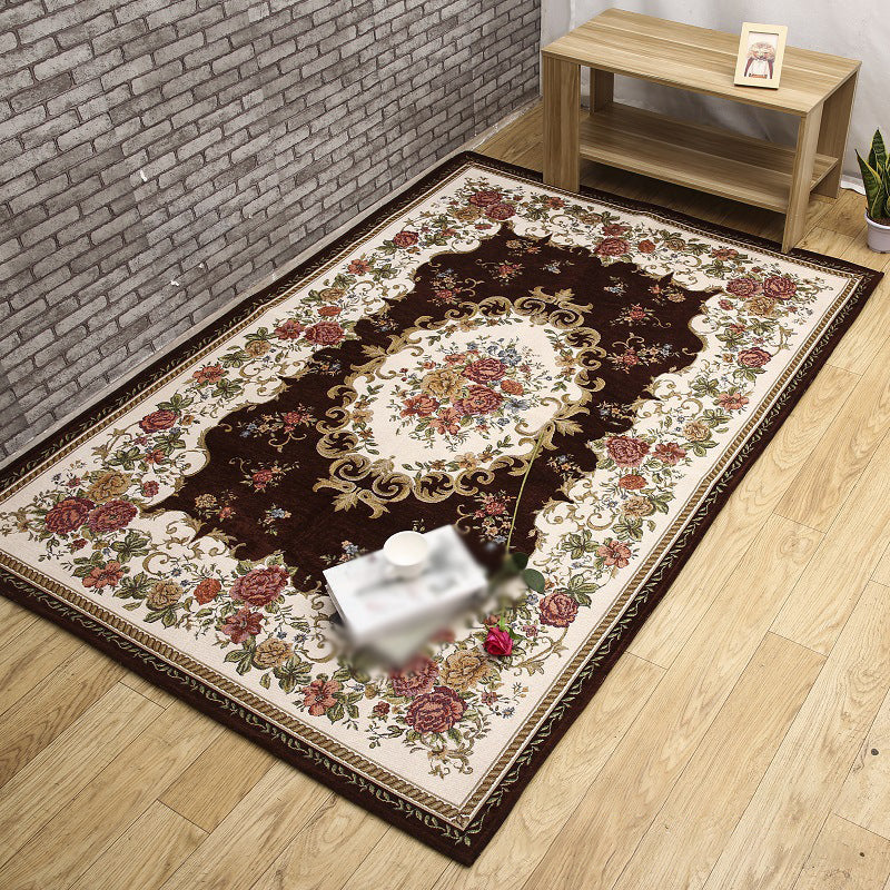 Multicolored Traditional Rug Flower Print Gorgeous Carpet Anti-Slip Carpet for Living Room