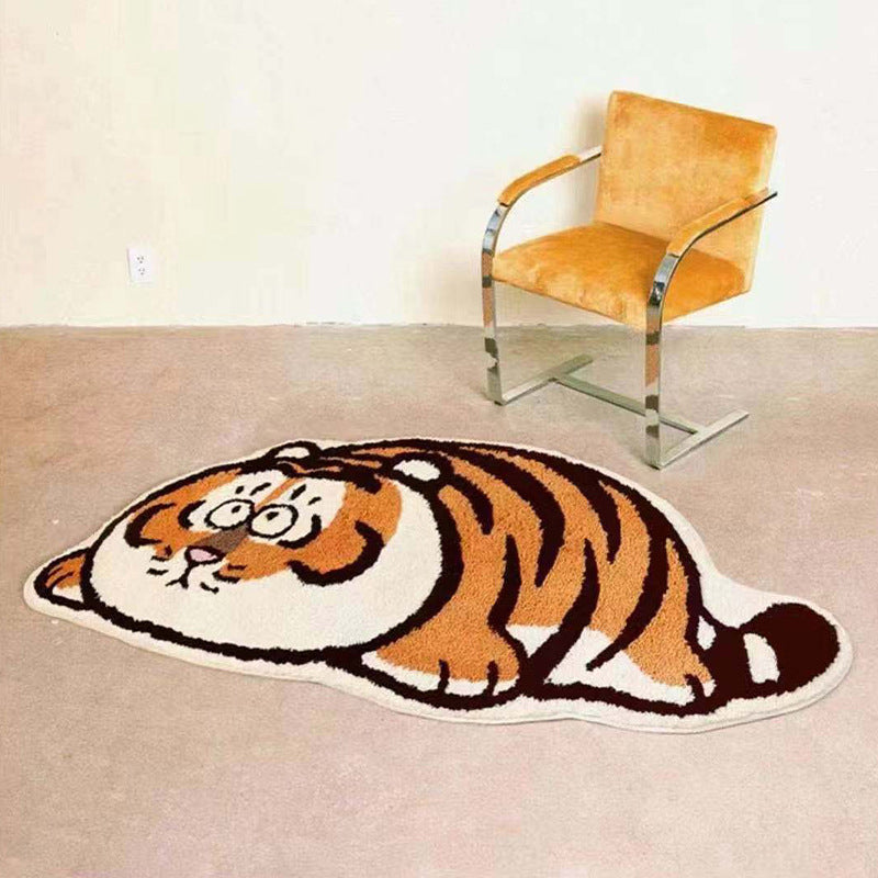Orange Indoor Room Carpet Casual Animal Area Carpet Polyester Anti-Split Backing Rug