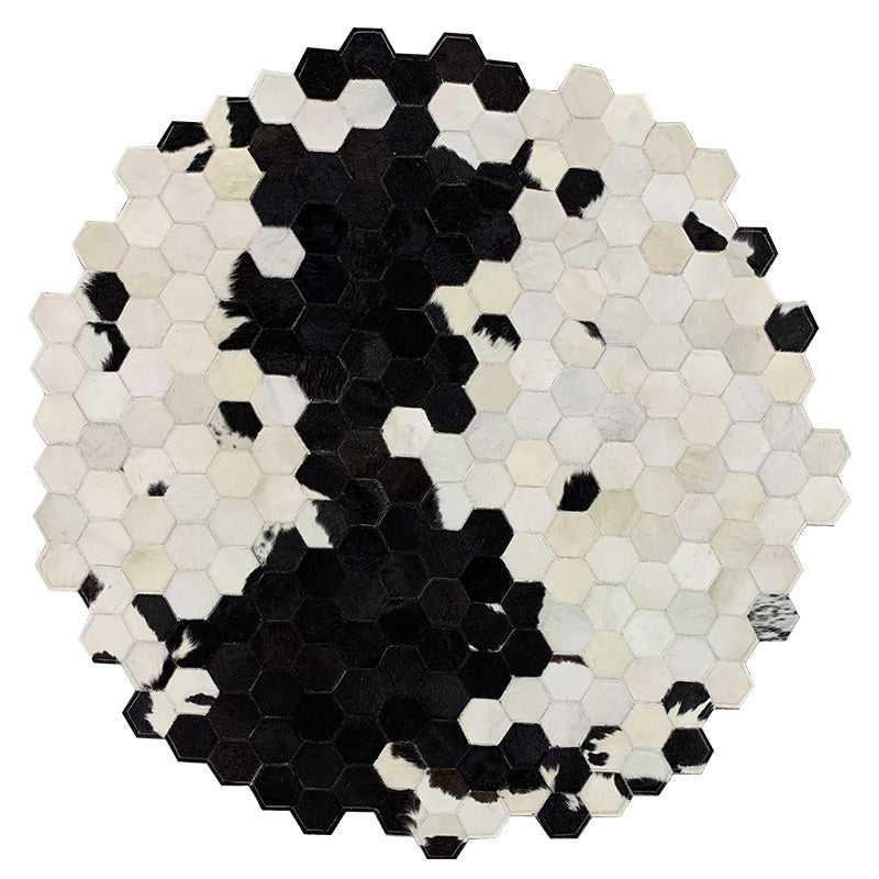 Creative Round Area Rug Geometric Print Splicing Carpet Handmade Cowhide Rug for Living Room