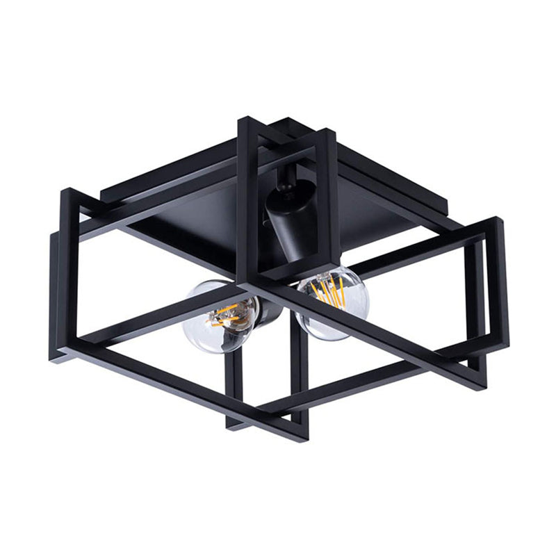 Industrial Style Open Bulb Design Ceiling Light Black Wrought Iron Flush Mount Lamp for Bedroom