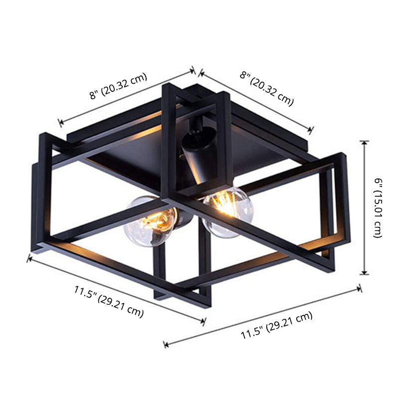 Industrial Style Open Bulb Design Ceiling Light Black Wrought Iron Flush Mount Lamp for Bedroom
