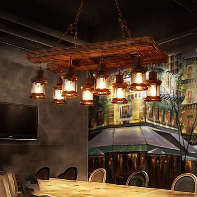 Holzschattierter Anhänger Leuchte Retro Restaurant Kronleuchter Leuchte in notiertem Holz