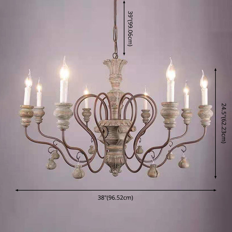 Grey Candle Pendant Lighting Antique Style Wooden Dining Room Chandelier