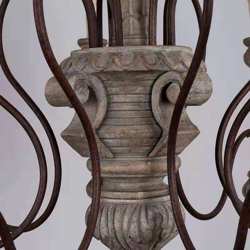 Grey Candle Pendant Lighting Antique Style Wooden Dining Room Chandelier
