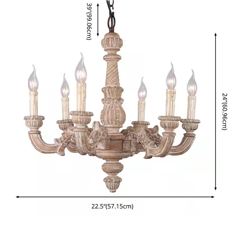 6-Light Faux Candle Chandelier Light Fixture Traditional Distressed White Wooden Suspension Lamp