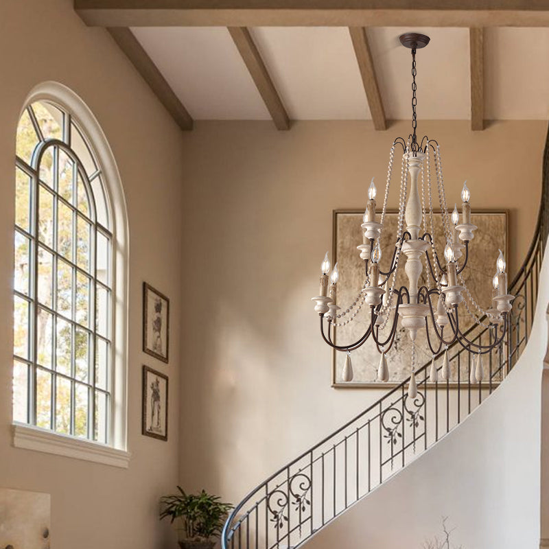 Candlestick Chandelier French Country Wooden Dining Room Hanging Light Fixture