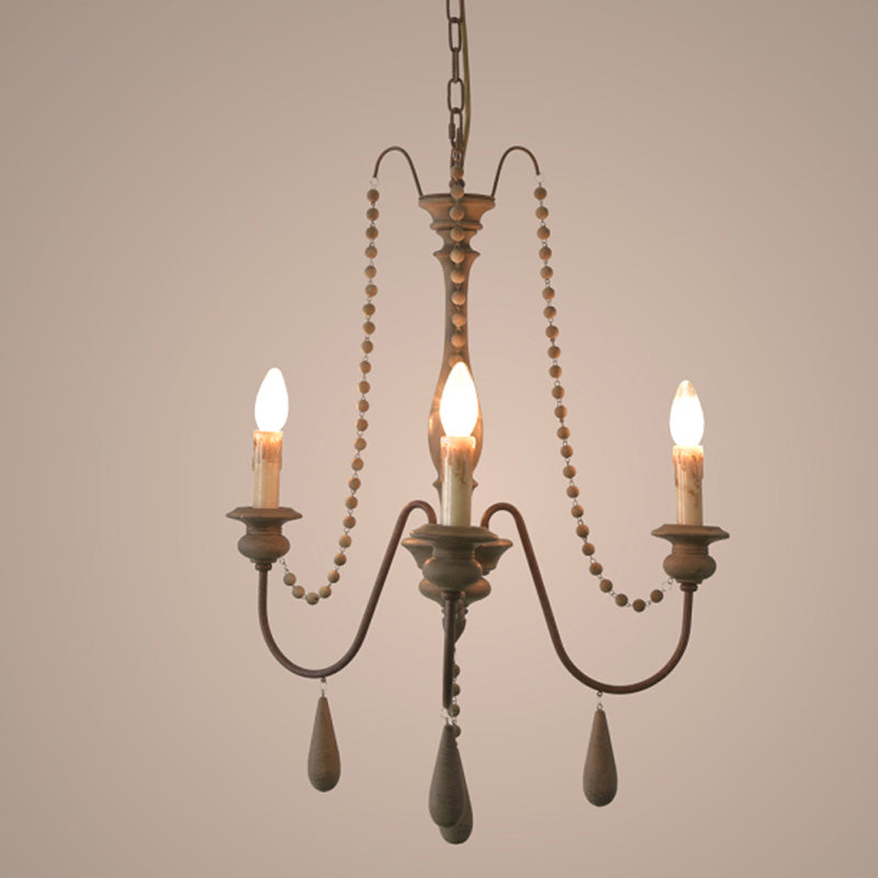 Candlestick Chandelier French Country Wooden Dining Room Hanging Light Fixture