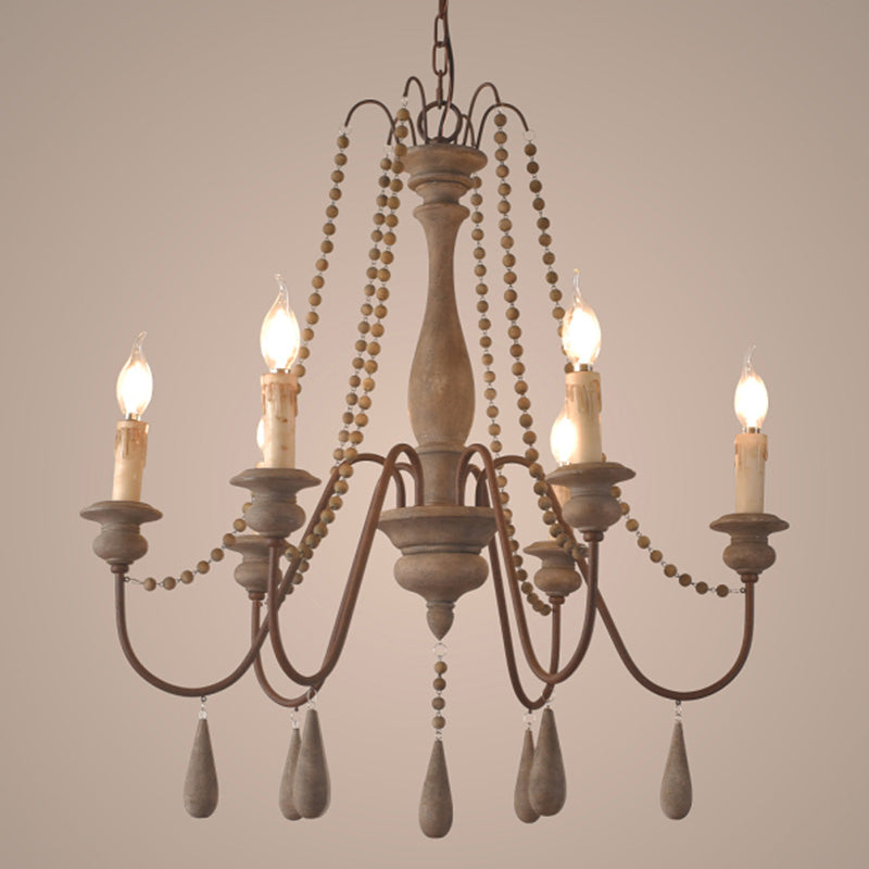 Candlestick Chandelier French Country Wooden Dining Room Hanging Light Fixture