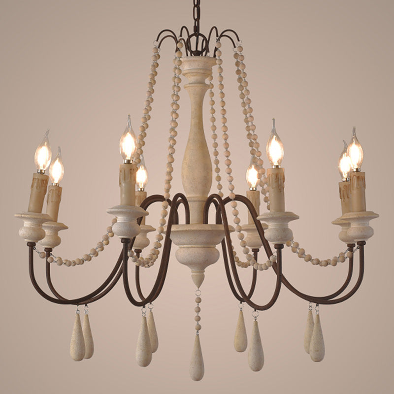Candlestick Chandelier French Country Wooden Dining Room Hanging Light Fixture