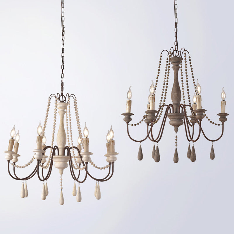 Candlestick Chandelier French Country Wooden Dining Room Hanging Light Fixture