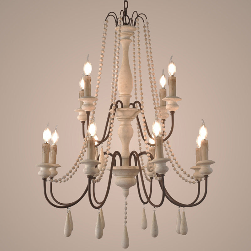 Candlestick Chandelier French Country Wooden Dining Room Hanging Light Fixture