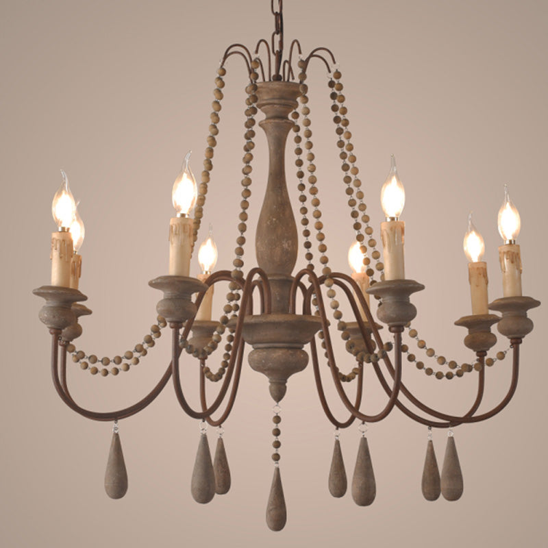 Candlestick Chandelier French Country Wooden Dining Room Hanging Light Fixture