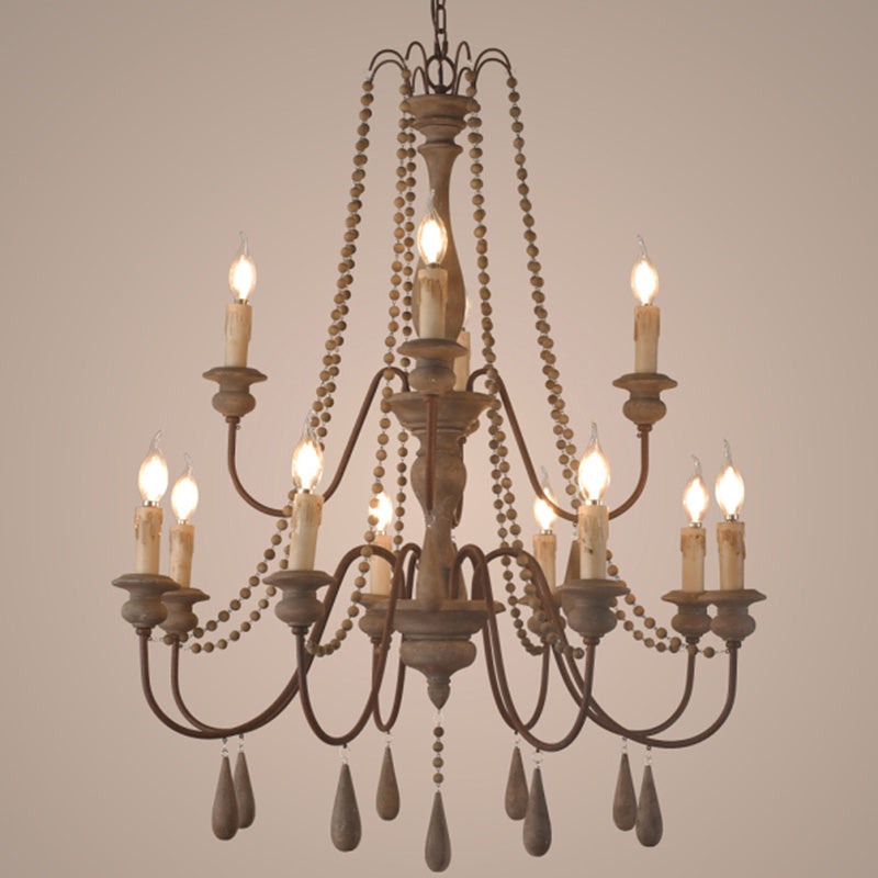 Candlestick Chandelier French Country Wooden Dining Room Hanging Light Fixture